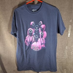 Netflix Squid Game Front Man And Guards Ring Navy Blue Graphic TV Tee VG L